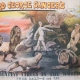 A vintage circus poster shows a man with a whip surrounded by lions and a tiger, promoting "Lord George Sanger's Greatest Circus in the World.